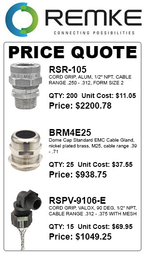 Lot of 3 Remke RSM-25212 Cord Grip 25mm Hub 0.625-0.750" Cable Range NEW 